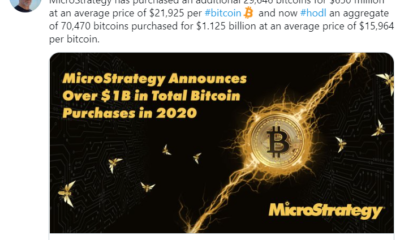Elon Musk에게 BTC 전략에 대해 조언 한 후 MicroStrategy CEO는 회사의 29,646 비트 코인 구매를 밝혔습니다.