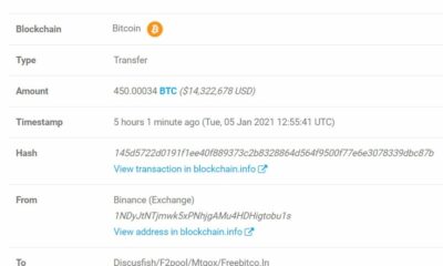450 Bitcoins가 Binance 주소에서 Mt.  Gox 콜드 지갑