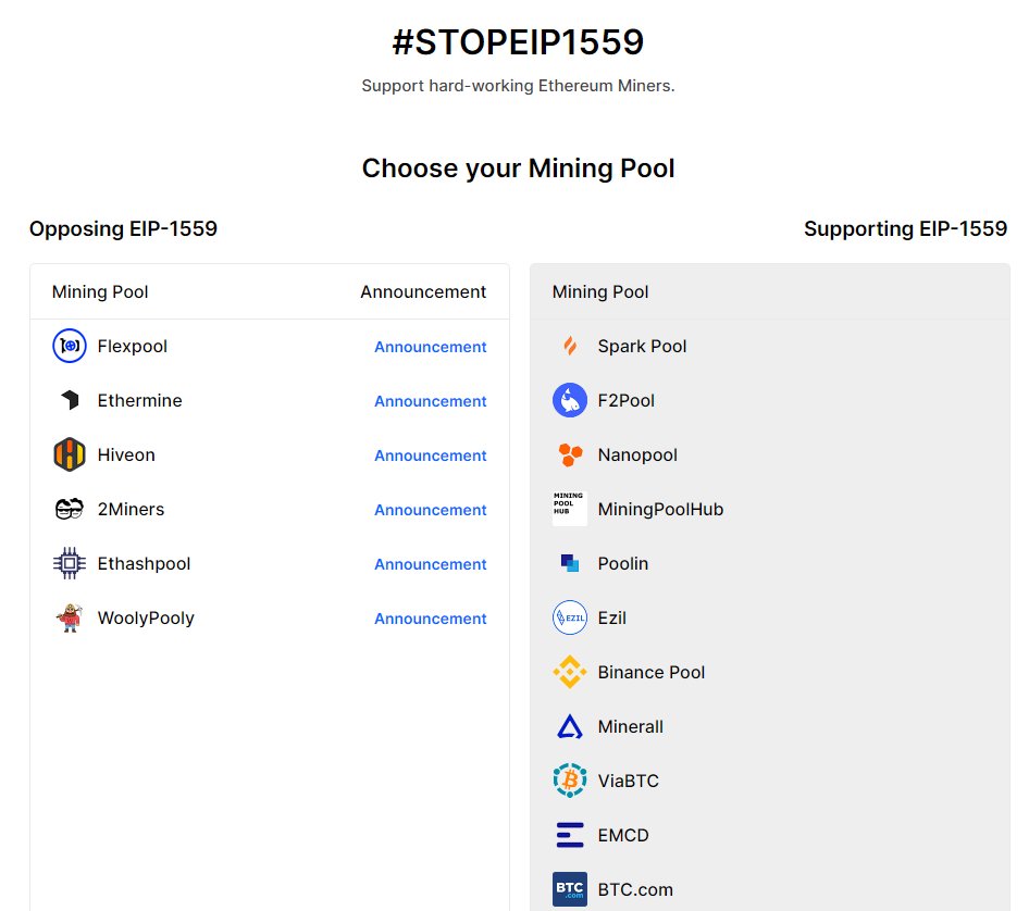 EIP-1559는 Ethereum 광부의 반대에 직면