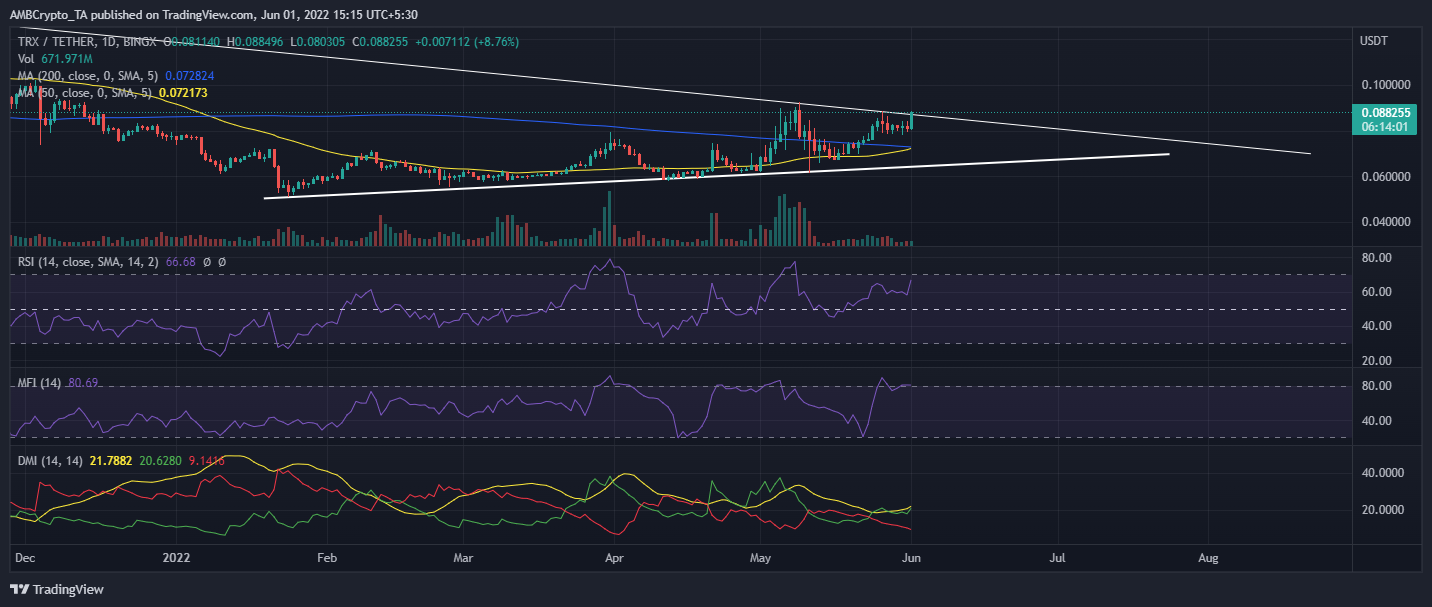 TRX의 5월 말 강세장이 아직 연장될지 여부 확인