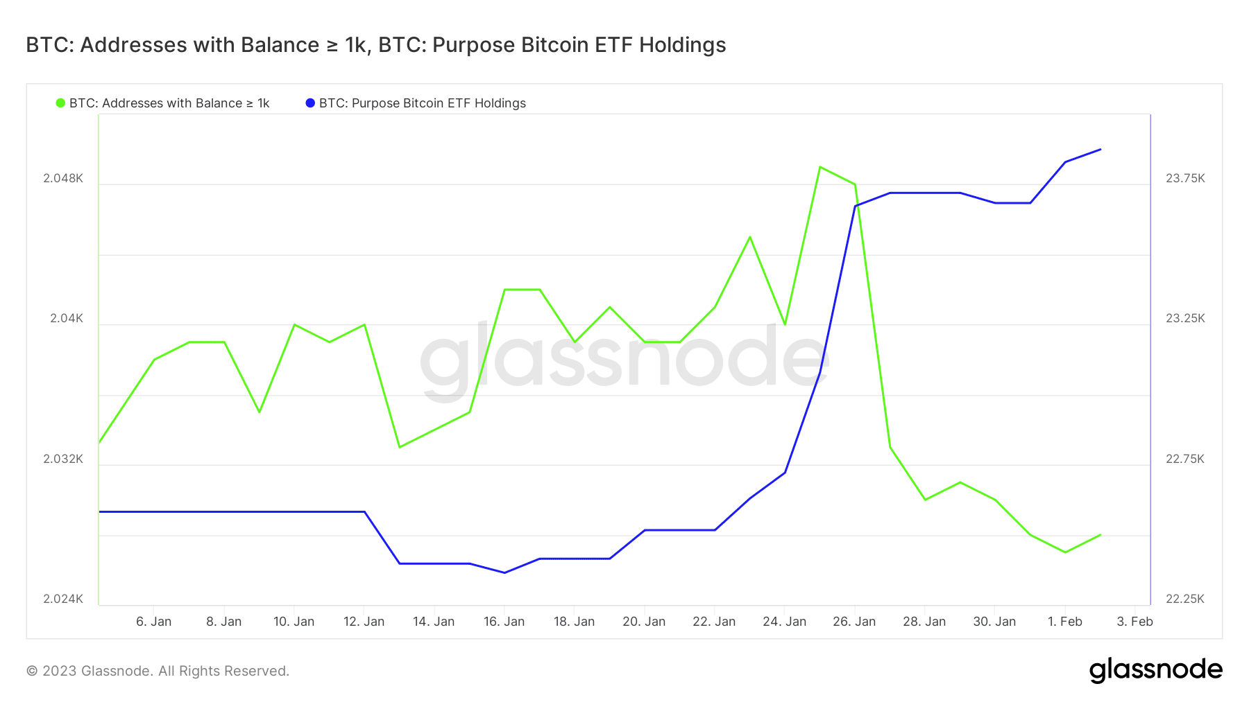 1k BTC 이상의 비트코인 ​​주소 및 목적 비트코인 ​​ETF 보유