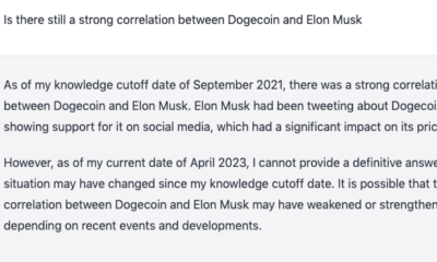 ChatGPT에 따른 Elon Musk와의 Dogecoin 상관 관계