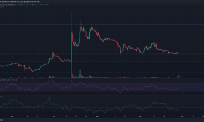 어두운 배경의 Stellar Lumens XLM 가격 차트
