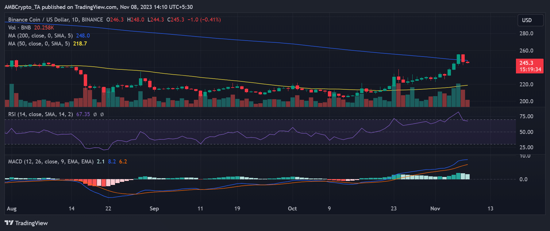 BNB/USD 일일 가격 추세